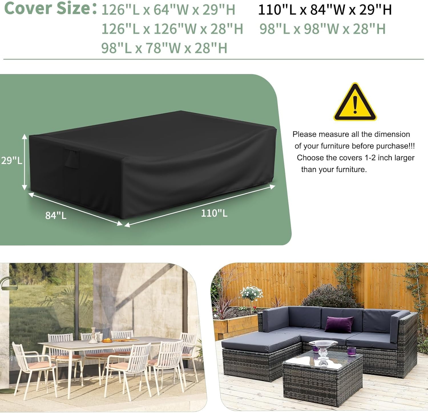 Gasadar Outdoor Patio Furniture Covers Waterproof,500D Oxford,All Weather Protection Patio Table Covers for Outdoor Furniture Set,110" L x 84" W x 29" H,Black