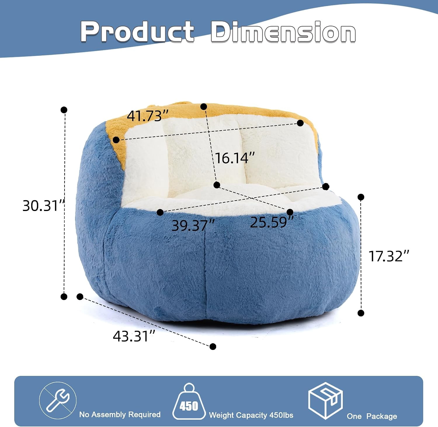 Large Plush Bean Bag Chair, High‑Density Memory Foam Bean Bag Sofa with Non‑Slip Bottom for Adults Kids Teens