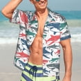 thumbnail image 5 of Lsque Colorful Shark pattern Hawaiian Shirt for Men, Unisex Summer Beach Casual Short Sleeve Button Down Shirts-Medium, 5 of 9