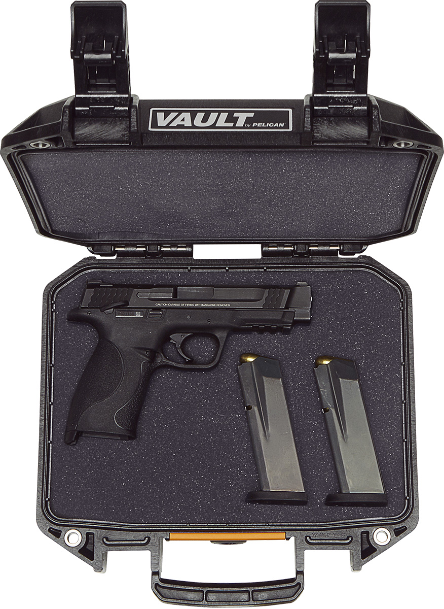 Pelican Vault V100 Hard Case, Camera, Pistol, Gear, Equipment, Gun Case, Crushproof Dustproof, Weather Resistant, Push-Button Latches, Black