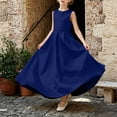 thumbnail image 2 of AHTJRT Bridesmaid Flower Dress for Girl V Back Bowknot Dresses A-Line Crewneck Sleeveless Cute Elegant Wedding Party Gowns Dark Blue 9-10 Years, 2 of 10