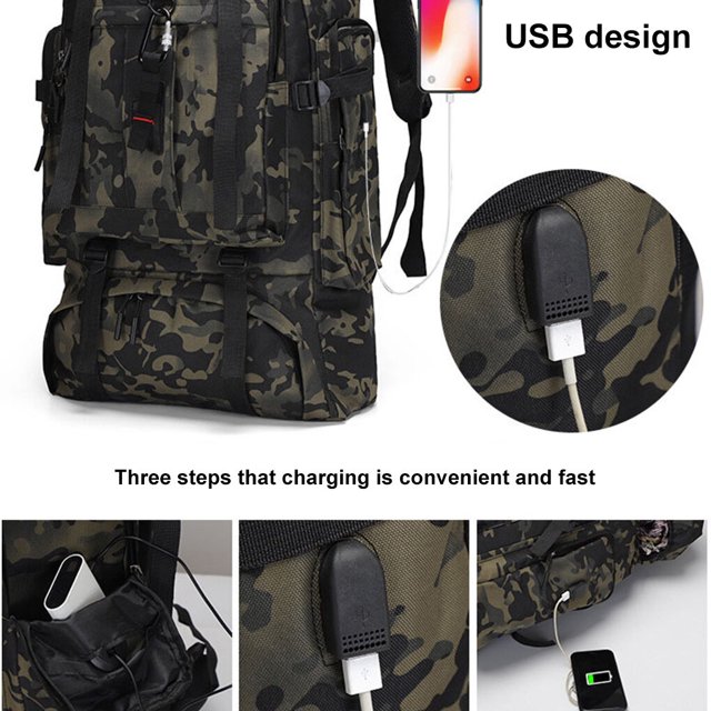 Backpack Outdoor 80L Large Capacity Nylon Rucksack Camping Sports Packsack Travel Mountaineering Storage Bag with Rain Cover Yellow