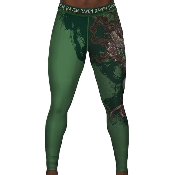 Raven Fightwear Men's Year of the Dragon Spats Tights BJJ MMA Green