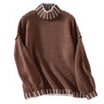 thumbnail image 4 of Ediodpoh Striped Pullover High Neck Loose Plus Size Sweater Comfortable and Warm Oversized Sweaters for Women Brown XL, 4 of 9