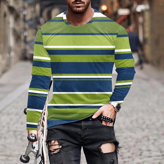 Mens Big & Tall T Shirts Plus Size S-4X Long Sleeve Crewneck Tshirts Shirt Trendy Color Block Pullover Slim Basic Comfort Going Out Workout Tees Tops