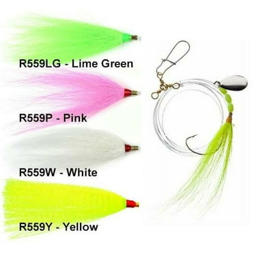 Tide Rite Hand Tied Bucktail Spinner Rigs for Fluke with Mustad Wide Gap Hooks, Lime Green