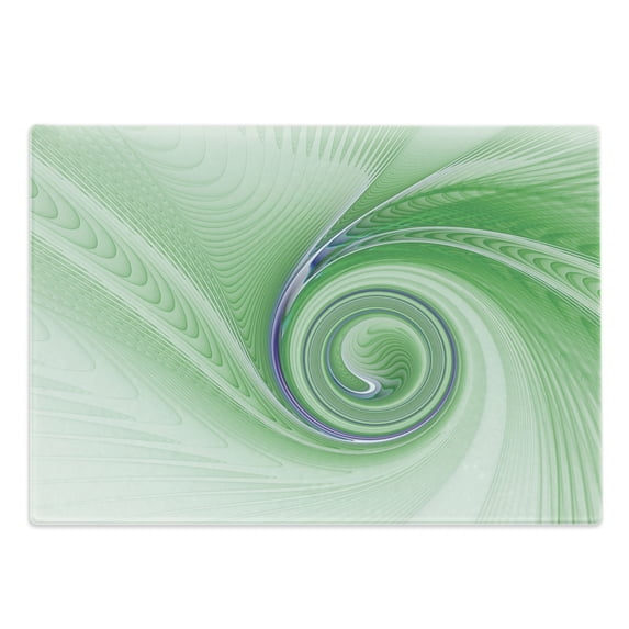 Spires Cutting Board, Curve Windsround Fixed Motif Continuously Increasing Spirals Computer Print, Decorative Tempered Glass Cutting and Serving Board, Large Size, Green, by Ambesonne