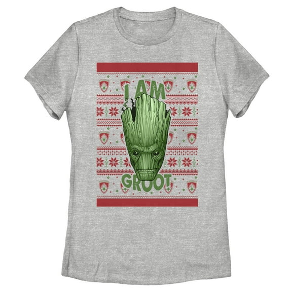 Women's Marvel Ugly Christmas Guardians of the Galaxy Groot Portrait Graphic Tee Athletic Heather Small