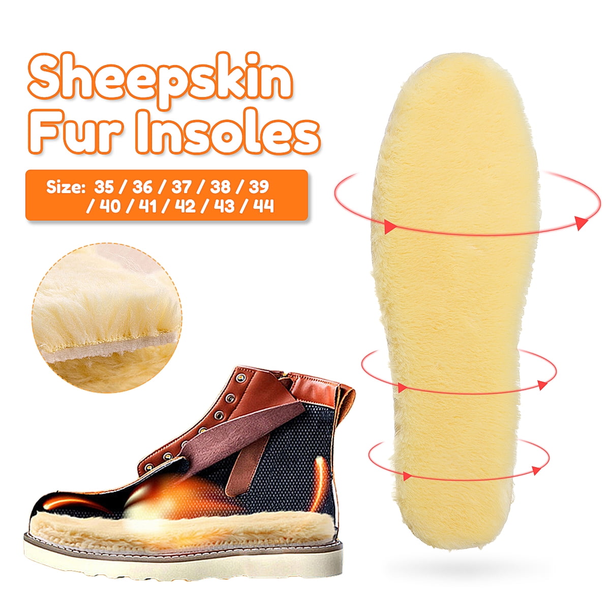 1 Pair Artificial Sheepskin Fur Pads Insoles For Boots Fur Insoles