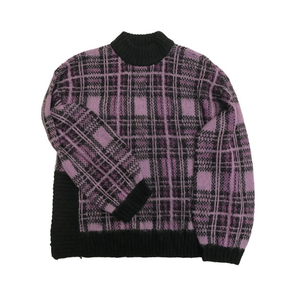 Nine West Womens Purple & Black Plaid Check Pull-Over Sweater Medium