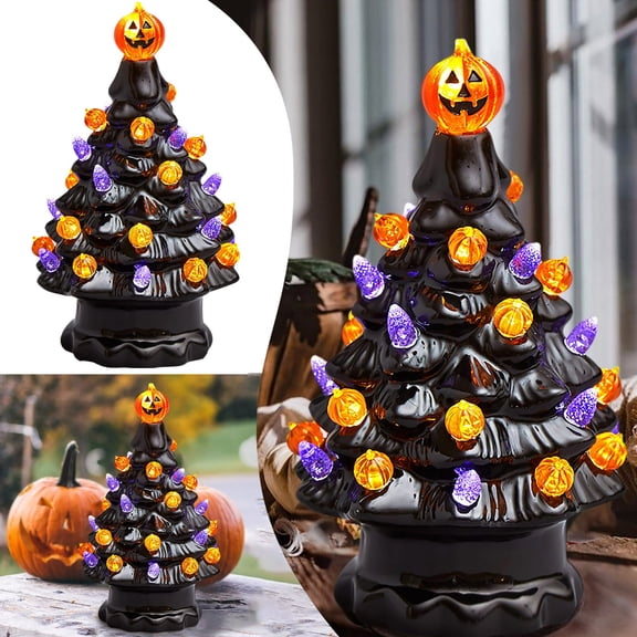 Ceramic Halloween Black Tree Halloween Desktop Ceramic LED Decorations Black Christmas Tree Desktop Ornament