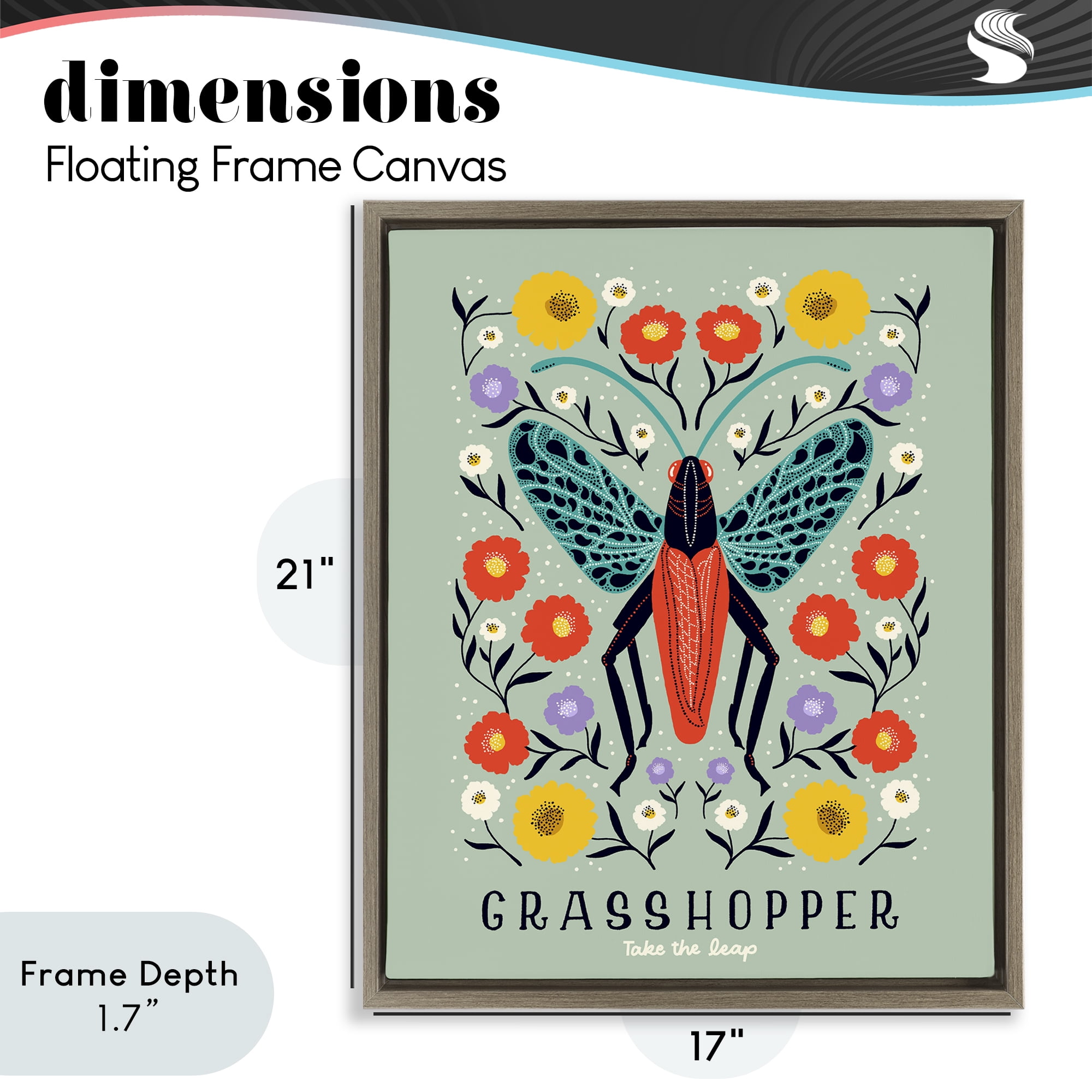 Stupell Industries Symmetrical Grasshopper with Blooms Brown Framed Floater Canvas Wall Art, design by Indira Prieto | IndySign