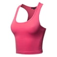 thumbnail image 2 of A2Y Women's Basic Cotton Casual Scoop Neck Cropped Racerback Tank Tops Fuchsia S, 2 of 5