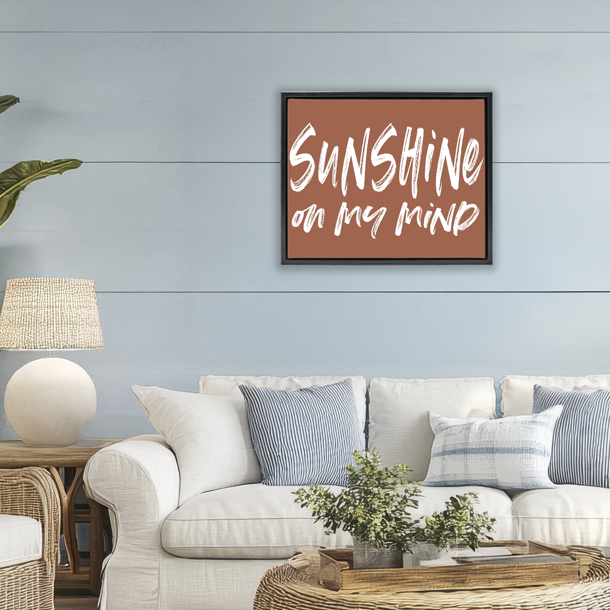 Sunshine State Of Mind Brown Black Framed Floater Canvas Wall Art, design by Lettered and Lined