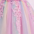 thumbnail image 4 of IBTOM CASTLE Girls Princess Long Sleeve Rainbow Party Tulle Dress 3D Flower Ruffle Mesh Dress Pageant Birthday Smocked Back Wedding Flower Girl Dress 3-4T Pink, 4 of 7