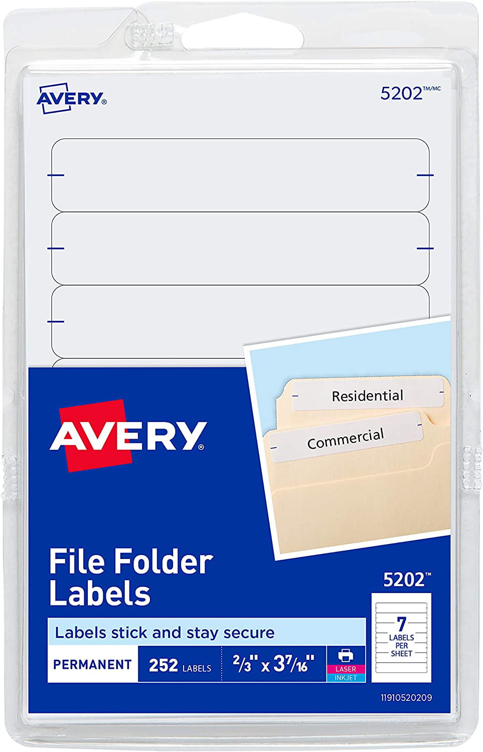 252/Pack White/Assorted Bars 11/16 x 3-7/16 AVE05215 Print or Write File Folder Labels 3 Pack Value Bundle 