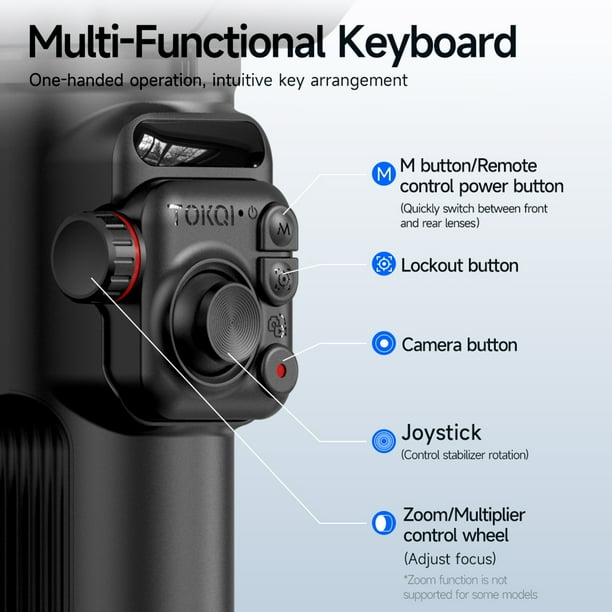 TOKQI TOKQI M02 Handheld 3-Axis Phone Stabilizer with Removable Remote Control and Mini Tripod - Lightweight Gimbal for Stable Video Recording