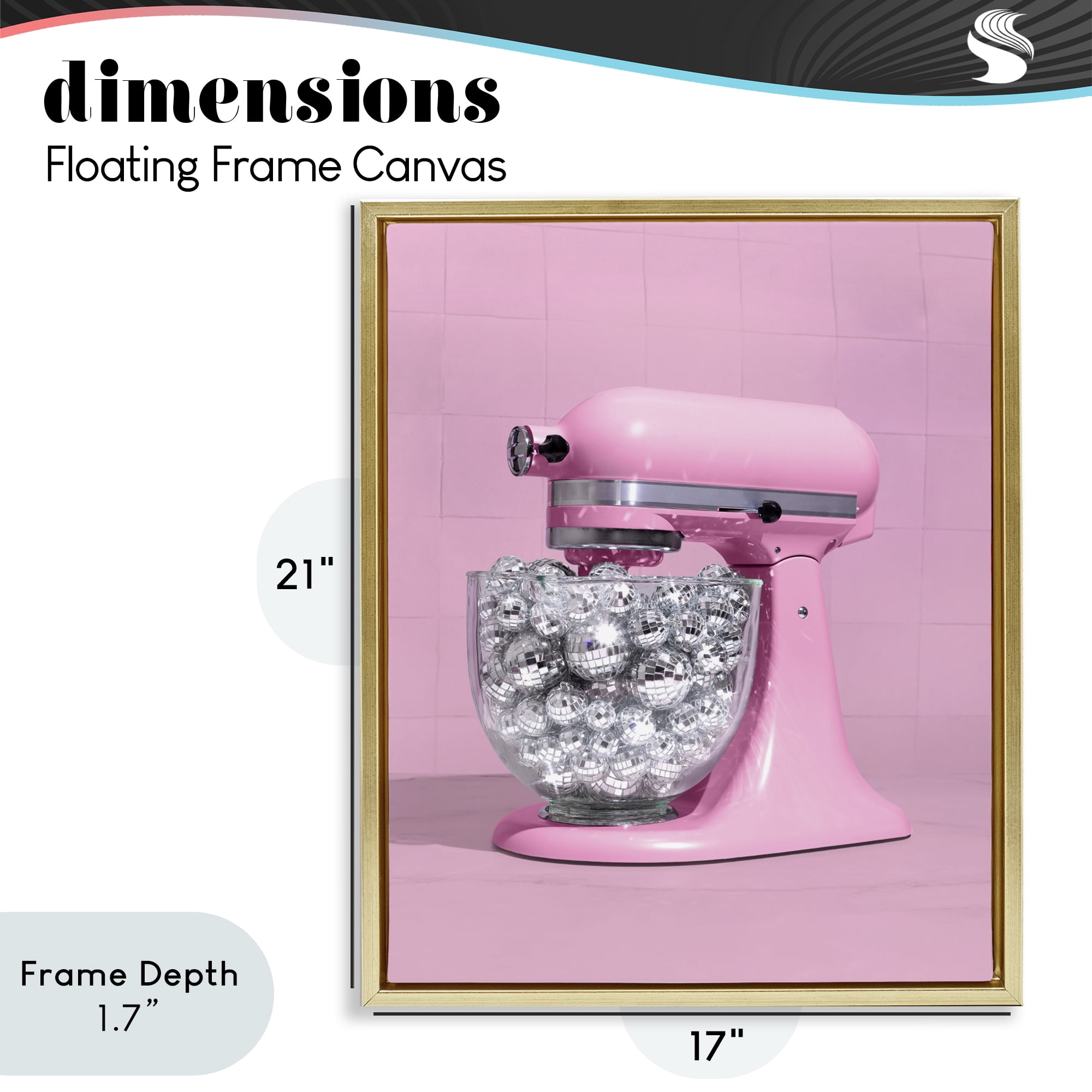 Stupell Industries Disco Kitchen Mixer over Pink Gold Framed Floater Canvas Wall Art, design by LISH Creative