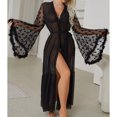 thumbnail image 2 of Kaemgyyd Women's Long Bridal Robes Mesh See Through Fuzzy Trim Bathrobe Elegant Lace V Neck Belted Wedding Party Nightgown Loungewear, 2 of 7