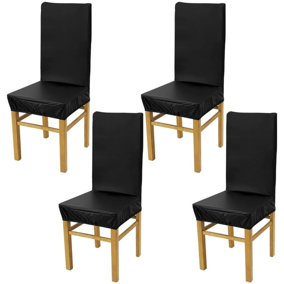 Dznils Stretch PU Black Chair Covers for Dining Room, Waterproof Chair Protector Slipcovers, 4 Pack