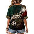 thumbnail image 4 of Mexico 2026 Soccer Cup Fan Jersey for Women, V-Neck Short Sleeve T-Shirt with Vintage Floral & Soccer Graphic Print, Breathable Casual Sports Tee Pullover Top, 1 PC Dark Green L, 4 of 5