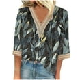 thumbnail image 2 of ICHUANYI Womens Fashion Printed 3/4 Length Sleeve Blouses V Neck Shirts Dressy Flowy Loose Tunic Tops, 2 of 5