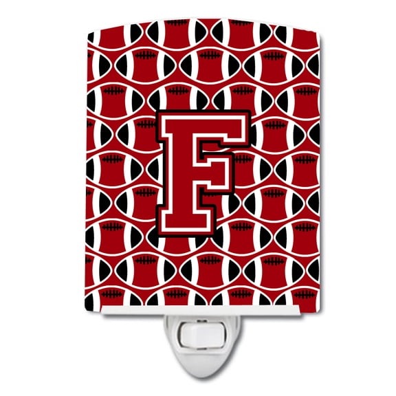 Carolines Treasures CJ1073-FCNL Letter F Football Red, Black and White Ceramic Night Light, 6x4x3", multicolor