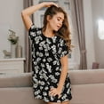thumbnail image 3 of Rateoe Daisies Flowers Print Women’s Nightdress – Cozy Cotton Short-sleeved Sleep Shirt, Loose-Fit Sleepwear, Perfect for Relaxing and Sleeping, 3 of 6