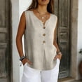 thumbnail image 4 of Sleeveless Tank Tops for Women Cotton Linen V Neck T Shirts Loose Fit Casual Shirt Soft Breathable for Summer Daily Outfits by Gbobgt Beige L, 4 of 6