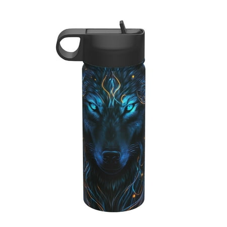 

Adobk Cool Blue Light Wolf Print Water Bottle 18oz Sports Insulated Kettle for Cycling Gym Basketball Outdoor Suitable as a Present
