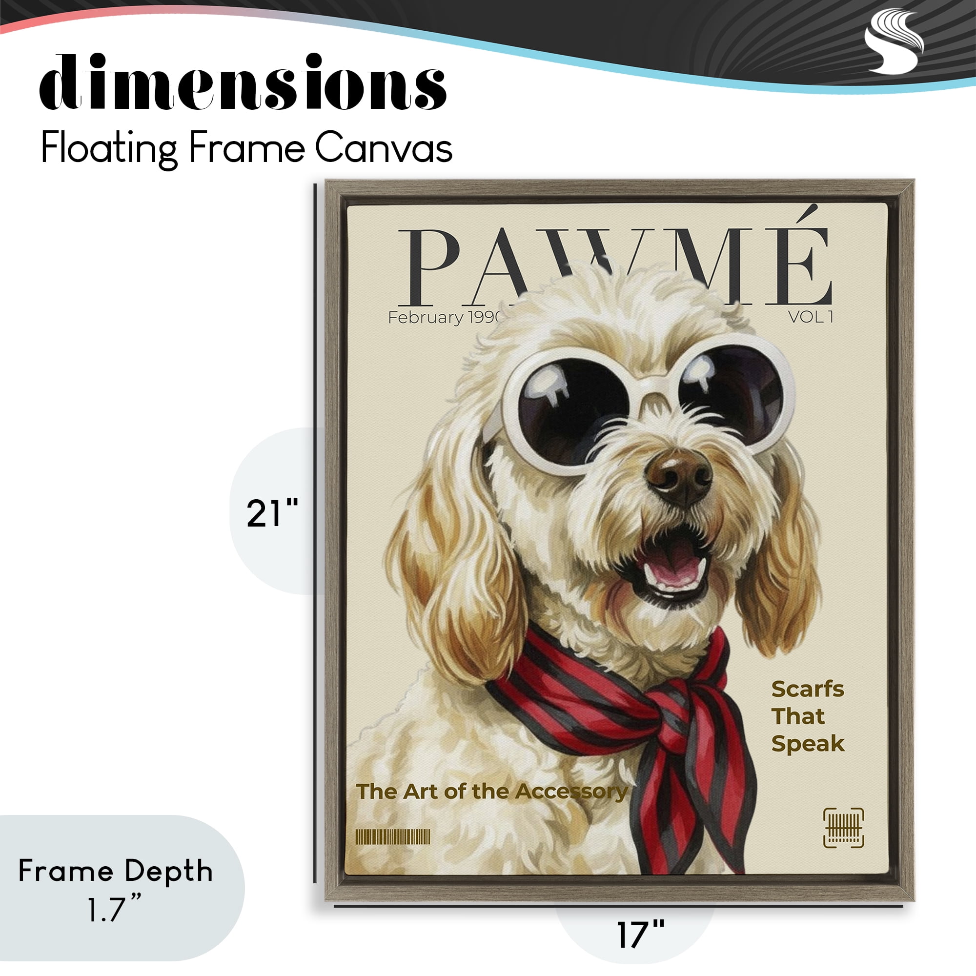 Stupell Industries Pawme Dog Fashion Magazine Brown Framed Floater Canvas Wall Art, design by A Barefoot Stylist