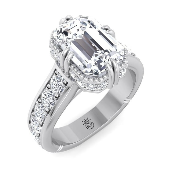 Kona - Moissanite Emerald Cut Lab Diamond Detailed Engagement Ring