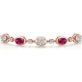 thumbnail image 3 of Gem Stone King 18K Rose Gold Plated Silver White Lab Grown Diamond and Red Created Ruby Bracelet for Women | 3.80 Cttw | Gemstone April Birthstone | Oval 7X5MM | Fully Adjustable 9 inch, 3 of 6