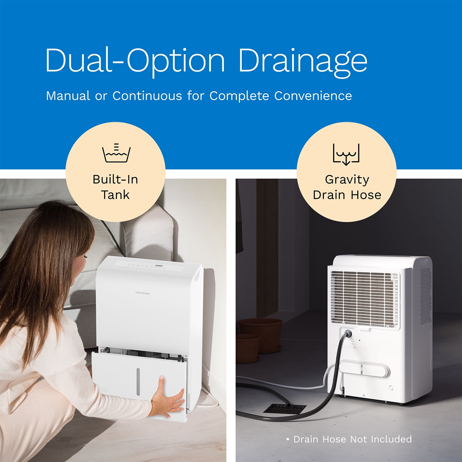 hOmeLabs 50 Pint Wi-Fi Dehumidifier for up to 7,000 Sq Ft Rooms (MAX 120 Pint at 95°F, 90% RH) – Powerful Humidity Control for Large Rooms and Basements