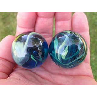 M143 16mm Transparent Clear With White, Yellow, Blue and Green Swirls Glass  Marbles -SOLD OUT!