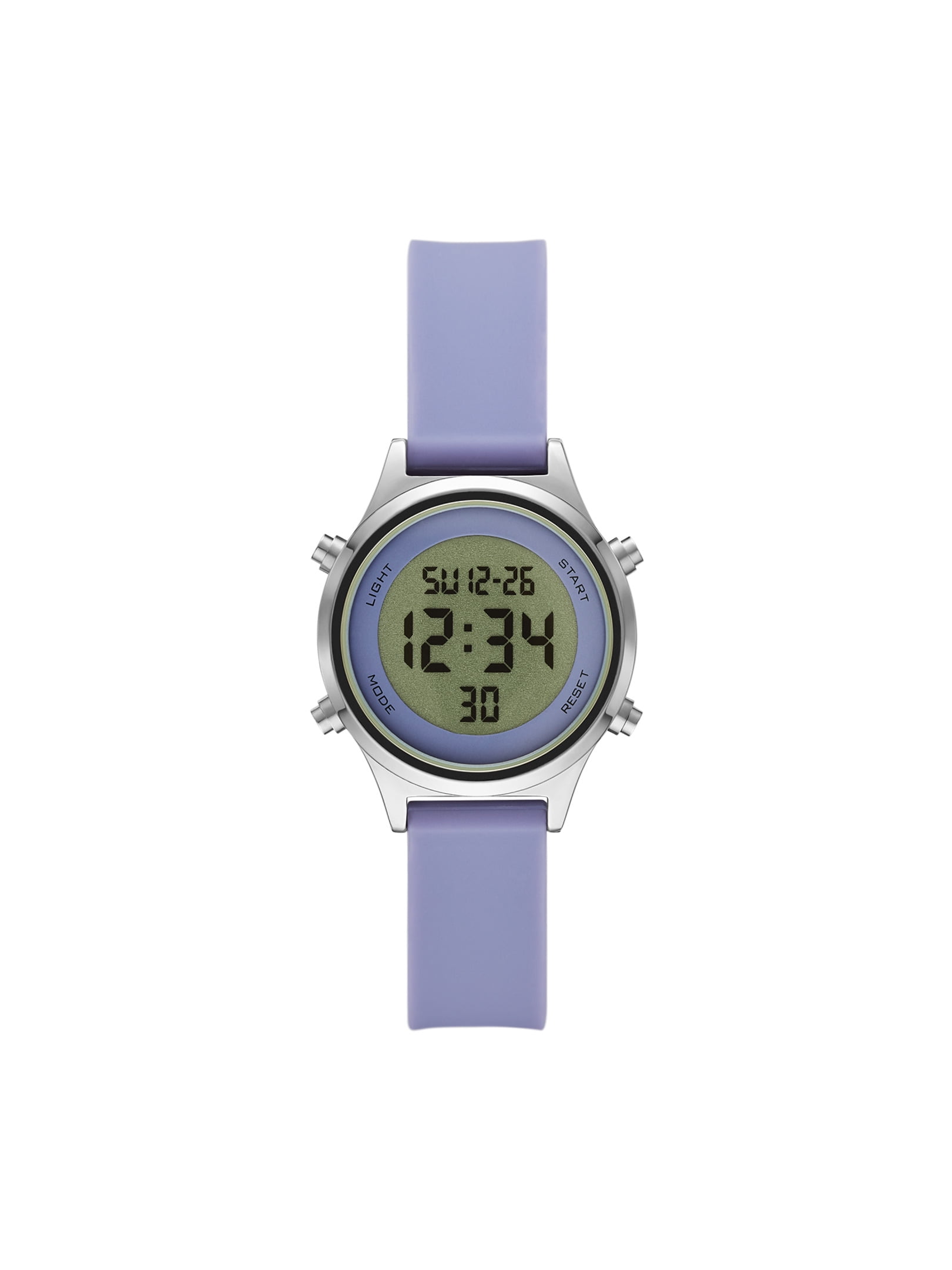 Time and Tru Women's Silver Tone Digital Watch with Lavender Silicone Strap