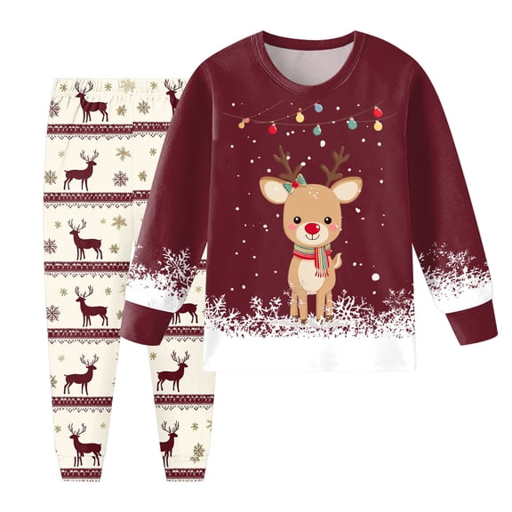 Staki Christmas Pajama Set Boys Satin Pajamas Set Button Down Sleepwear Loungewear PJS Long Sleeve Tops   Pants(Wine,3-4 Years)