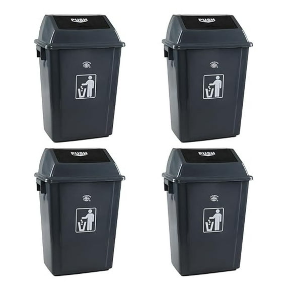 13 Gallon Trash Cans 4 Pack - Plastic Kitchen Garbage Cans with Lids - Grey - 40 Liter Indoor Outdoor Waste Bins - Durable PP Material - 15.9" x 10.9" x 24"