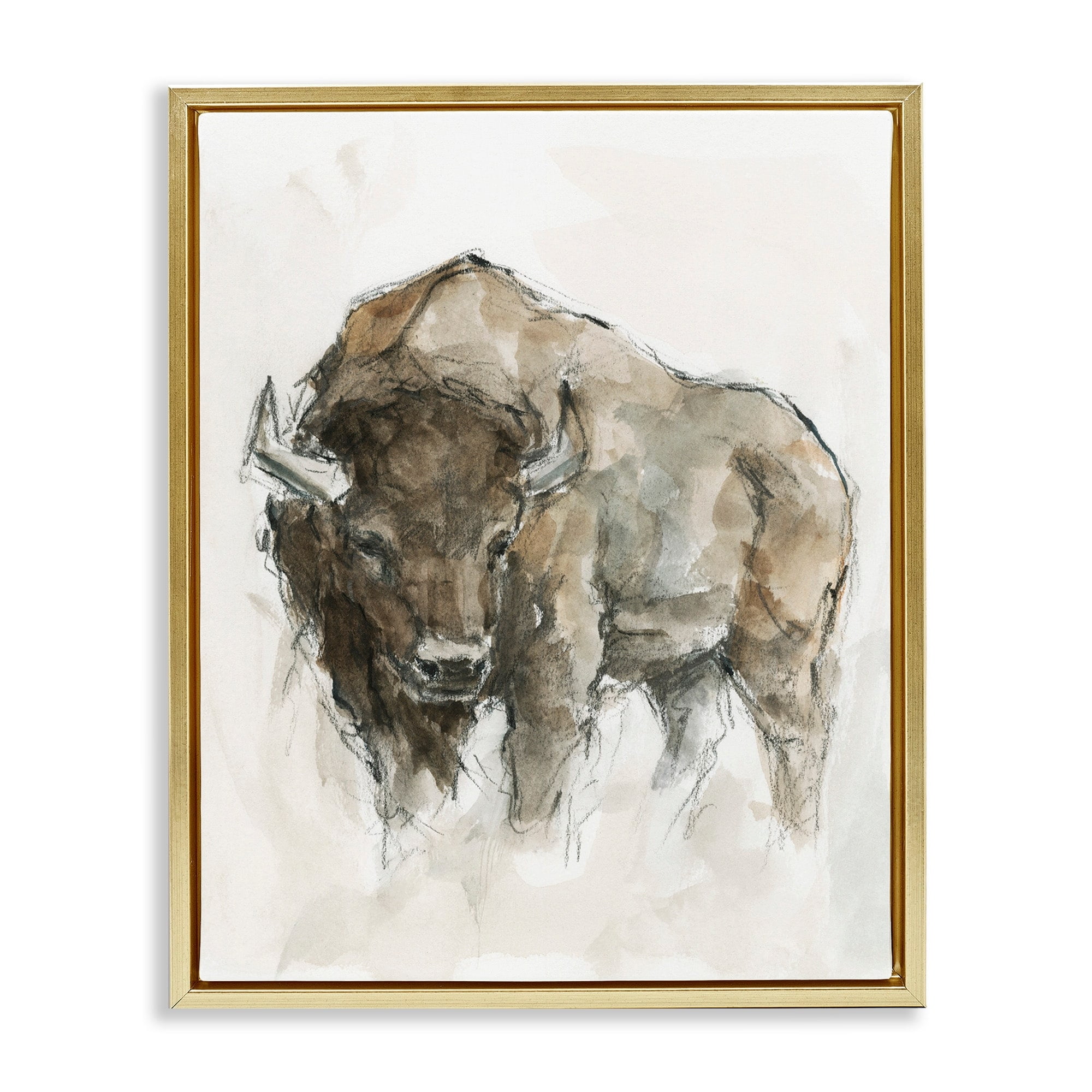 Stupell Industries Western American Buffalo Brown Country Animal Metallic Gold Framed Floating Canvas Wall Art, 16x20, by Ethan Harper