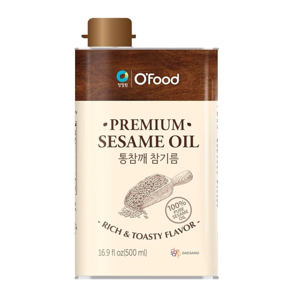 O’Food Premium Sesame Oil, 16.91 fl oz, 100% Pure Toasted Sesame Seed Oil, Korean-Style Rich & Nutty Flavor for Asian Cooking