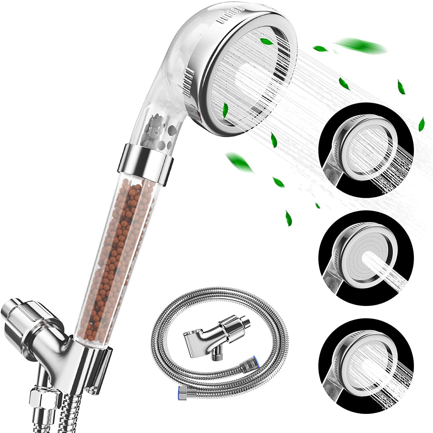 CODELAY Handheld Shower Head with Hose and Base, Shower Head Filtered with Negative Ion Bead to Help Relieve Dry Hair and Skin