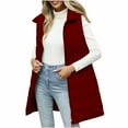 thumbnail image 2 of LEBONYARD Women's Fashion Lapel Zipper Puffer Outwear Jacket Casual Sleeveless Turn Down Collar Pocket Long Length Loose Fit Winter Jacket Coat, 2 of 9