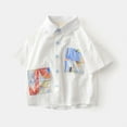 thumbnail image 4 of Ahuyic Summer Toddler Solid Color T-Shirt,Kids Casual Top,Summer New Children's And Girls' Printed Shirt Short Sleeve Flip Tie Pocket Button Casual Shirt Top, 4 of 5
