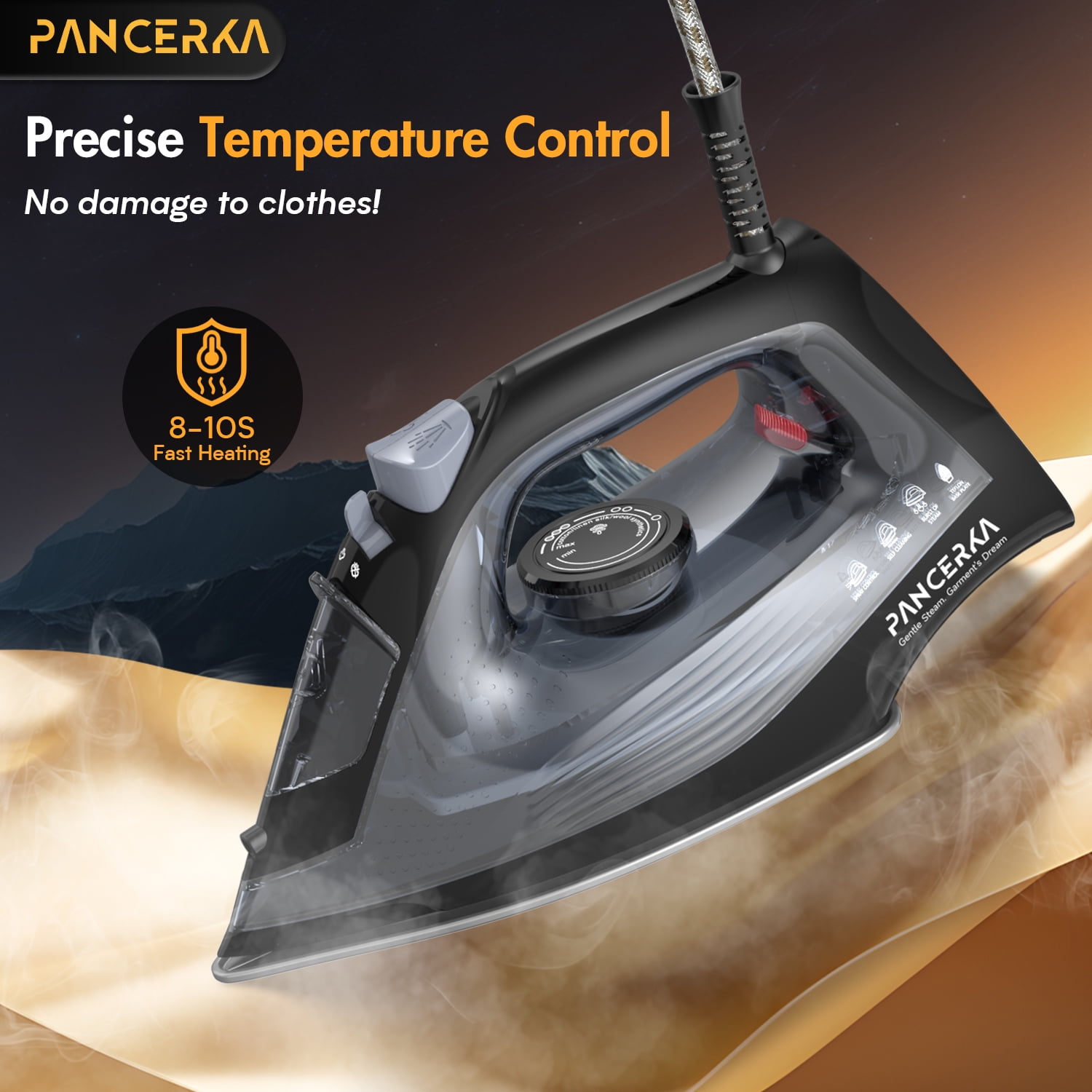 PANCERKA Electric Steam Iron for Clothes with Self-Cleaning Non-stick bottom plate, 1600W