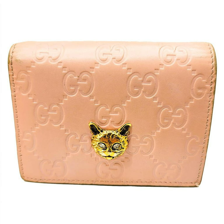 Authenticated Used GUCCI Gucci Shima Cat Head Compact Wallet Mini Bifold  Pink Linea 548057 Women's Men's Accessory 