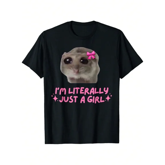 children’s wear Funny Sad Hamster Meme Graphic T-Shirt for Girls, Cute Pink Bow I'm Literally Just A Girl Toddler Tee, Retro Aesthetic Kids Short Sleeve Top