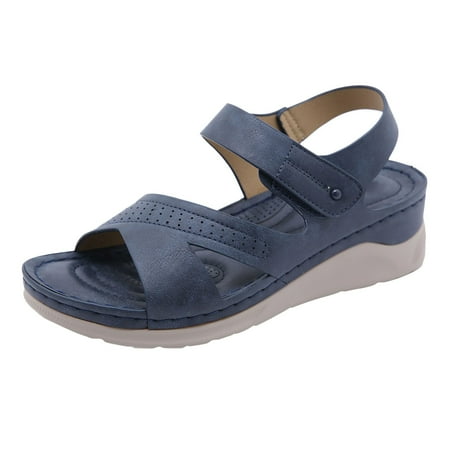

Kukoosong Comfy Women Sandals Fashion Casual Shoes Breathable Thick-soled Outdoor Leisure Sandals Wedge Sandals Navy 38