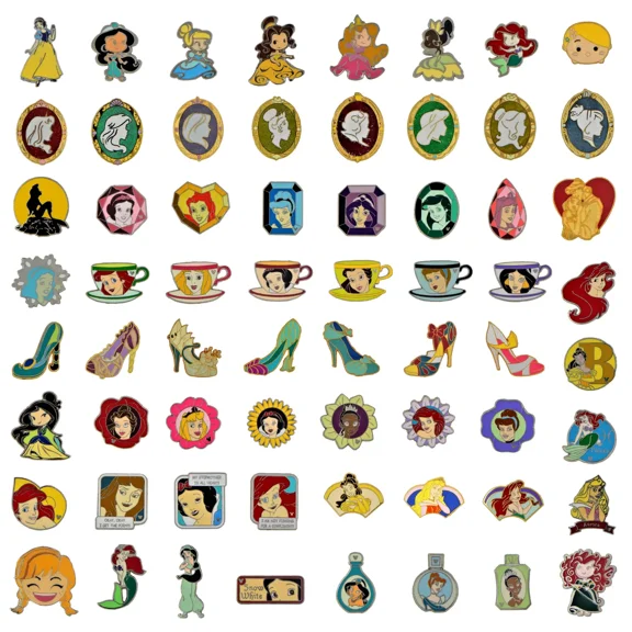 Disney Princess Themed with the Rubber Mickey Back Button Pins, 5 Count