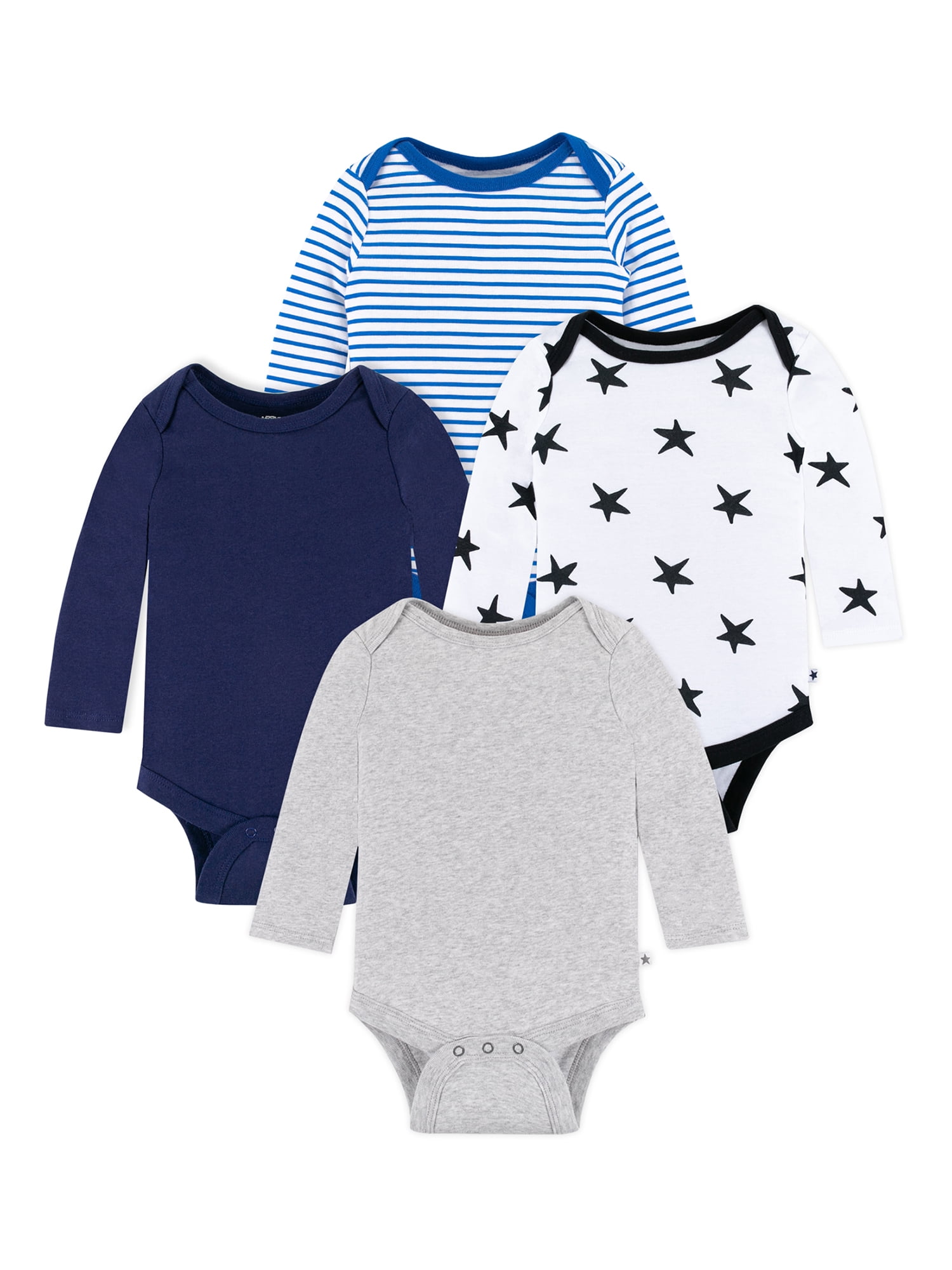 Little Star Organic Baby Boy 4Pk Short Sleeve Bodysuits, Size Newborn-24M