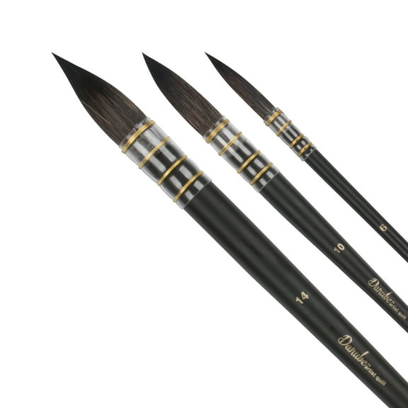 Creative Mark Danube Professional Watercolor Quill Brushes Set of 3 - #6, #10, #14  - Kazan Squirrel and Synthetic Hair Watercolor Brushes for Painting
